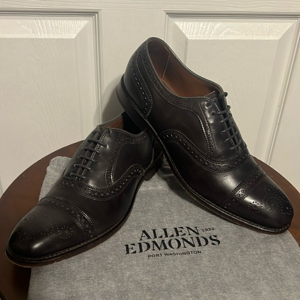 🔥🔥 ALLEN EDMONDS‎ "Strand" Cap-Toe Oxford Dress Shoes Size 9.5 B - Carbon Gray